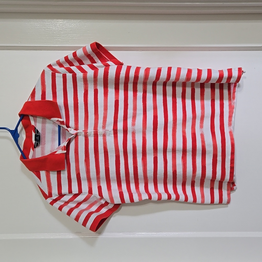 Land's End Red/White Striped Mesh Polo Shirt